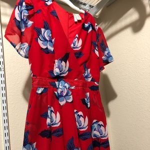 Red floral romper